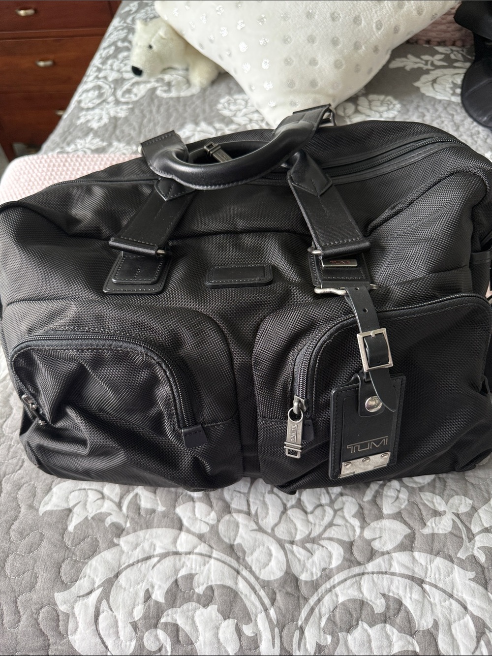 Tumi Black Men's Duffel Travel Bag with Dual Front Pockets